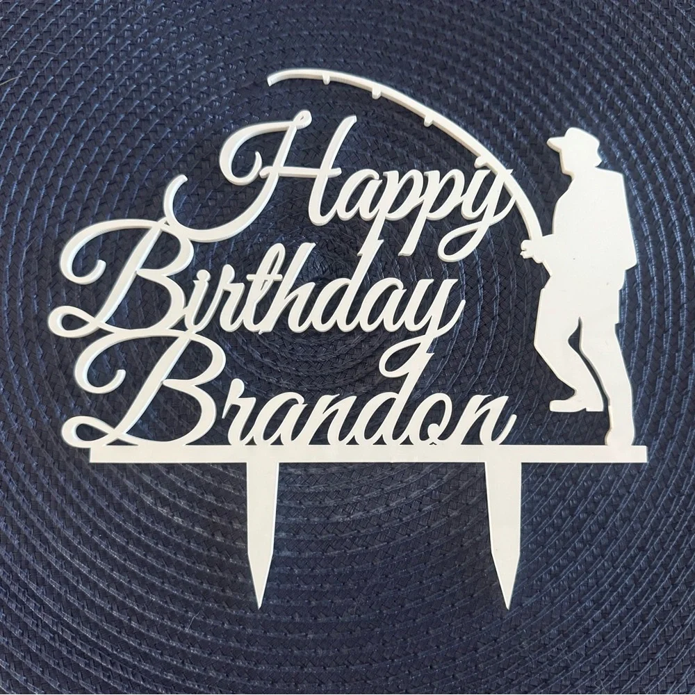 Fishing Themed Happy Birthday Cake Topper